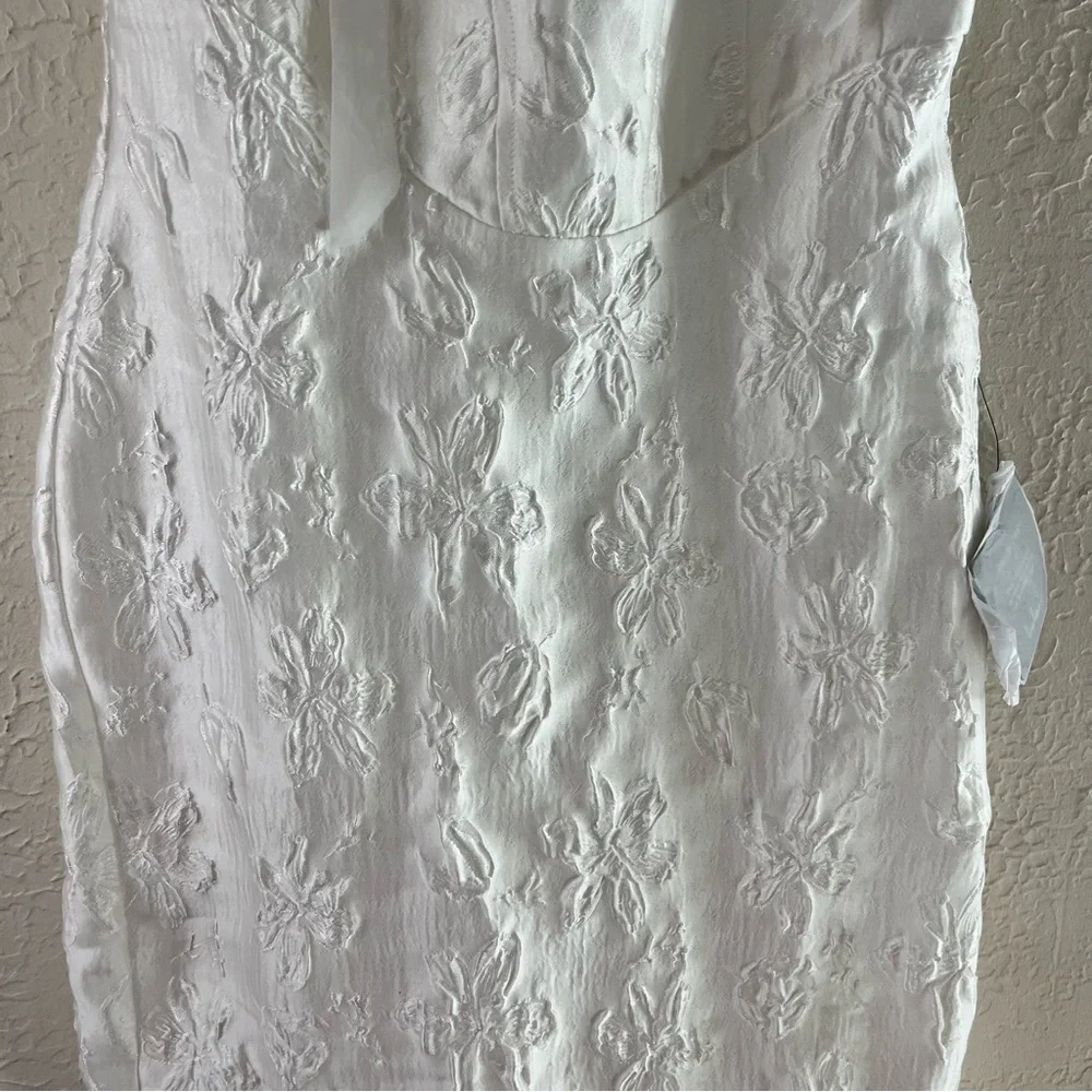 Lulu's Gorgeous Persona White Satin Jacquard Tie Strap Midi Dress - Picture 7 of 15